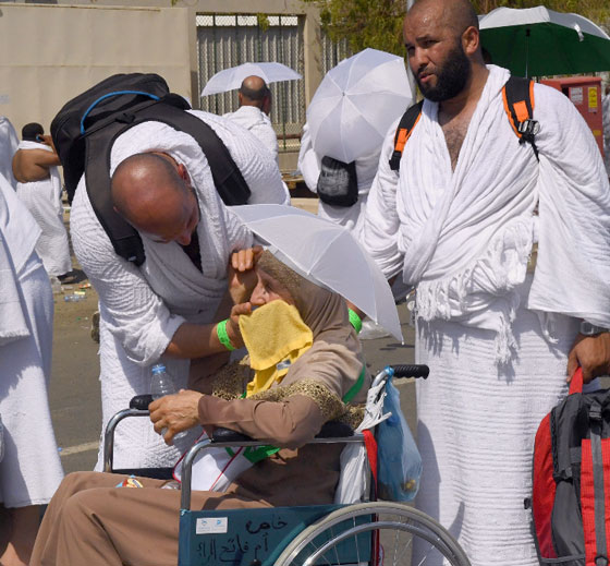 صور معبرة: حاج جزائري يخفف عن والدته المسنة لهيب الشمس صورة رقم 1