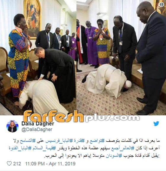ماذا قالت اليسا عن صورة البابا الصادمة وهو يقبّل أرجل زعماء السودان؟ صورة رقم 4 ماذا قالت اليسا عن صورة البابا الصادمة وهو يقبّل أرجل زعماء السودان؟ صورة رقم 4