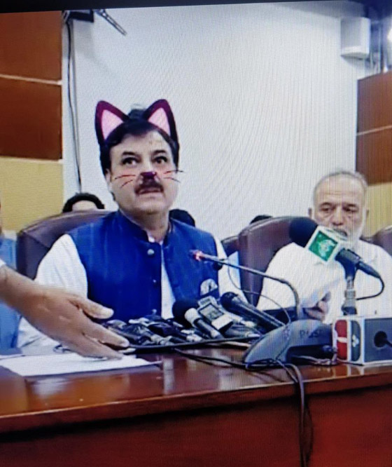 وزير باكستاني يظهر في فلتر القطة في بث مباشر لمؤتمر صحافي صورة رقم 1