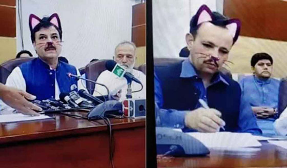وزير باكستاني يظهر في فلتر القطة في بث مباشر لمؤتمر صحافي صورة رقم 3