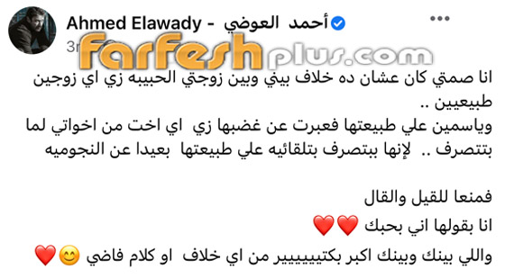 العوضي يعترف بوجود خلاف مع ياسمين عبد العزيز ويقول: الأمر طبيعي مثل أي زوجين! صورة رقم 1