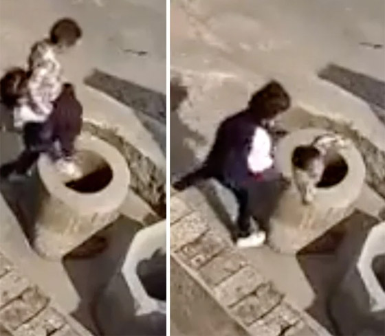 فيديو صادم: طفلة صينية تتسلى بإلقاء طفل صغير في بئر عميقة! صورة رقم 2