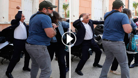 فيديو: سياسي فرنسي يضرب سيدة بعد رشقه بالبيض